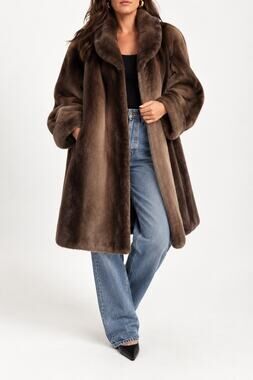Vintage Albert Furs Genuine Sheared Beaver Fur Coat Chocolate Brown Cocoon XL